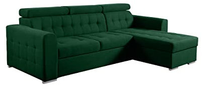 Ecksofa Zara mit einstellbare Kopfstützen, Eckcouch mit Bettkasten und Schlaffunktion, L-Form Couch, Bettsofa, Sofa Wohnlandschaft Polstersofa Polstergarnitur (Kronos 19, Seite: Rechts)