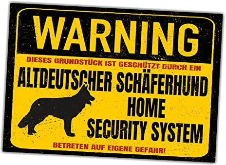 Altdeutscher Schäferhund Dog Schild Warning Security System Türschild Hundeschild Warnschild