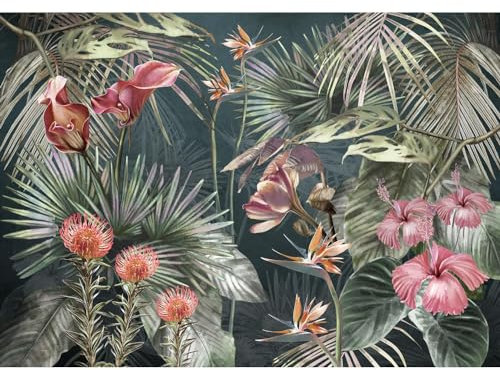 Runa Art Fototapete Blumen Modern Vlies Wohnzimmer Schlafzimmer - Made in Germany - 308 x 220 cm Grün Rosa 9561010a