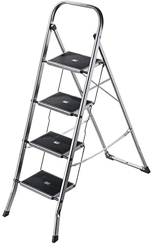 KADAX Scala pieghevole in acciaio, con portata fino a 150 kg, scala con fusibile pieghevole, pedana con gradini antiscivolo (4 livelli)