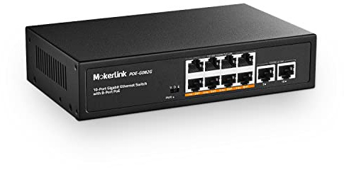 MokerLink Switch Poe Gigabit 10 Ports , 8 GE Poe+, 2 GE Uplink, 10 / 100 / 1000Mbps, 120W 802.3af/at Poe, commutateur Ethernet Plug - and - Play sans Ventilateur
