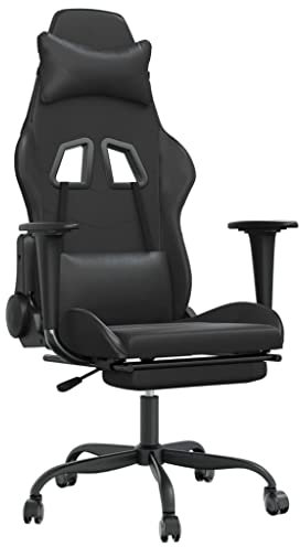 vidaXL Gaming Stuhl mit Massage Fußstütze Racing Chefsessel Bürostuhl Drehstuhl Sportsitz Bürosessel Schreibtischstuhl Schwarz Kunstleder