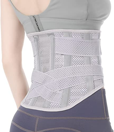 EGJoey Breathable Back Brace for Women & Men - Comfortable Lower Back Pain Relief & Posture Corrector Support Belt to Relieve Pain and Improve Posture（Gray,Medium）