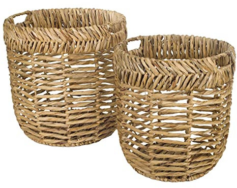ROCKING GIFTS Lot de 2 cubes avec poignées décoratives marron, osier de jacinthe d'eau, 2 tailles, Boite de Rangement Élégante Polyvalente, pot de plantes artificielles, 43 et 39 cm