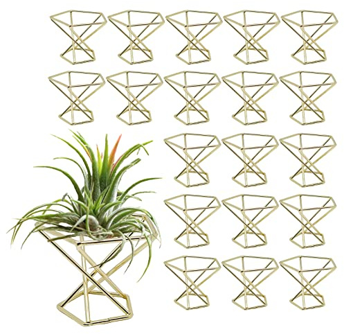 20 PCS Air Plants Holders Unique Geometric Metal Plant Stands Airplants Container Live Air Fern Display Racks Small Decor Items for Shelf (Gold)
