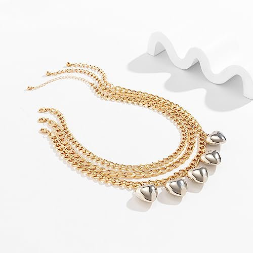 Halskette mit Anhänger Gothic-Halskette mit glattem Herz-Anhänger modische mehrschichtige Metall-Gliederkette Kurze Halsreifen für Frauen Punk-Trend-Schmuck Geschenk Schmuck Geburtstagsgeschenke
