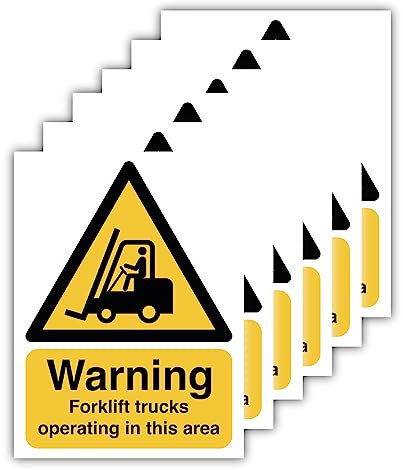 148MM X 210MM Pack of 6 Self Adhesive Warning Forklift Trucks Operating in This Area Sign Vinyl Stickers
