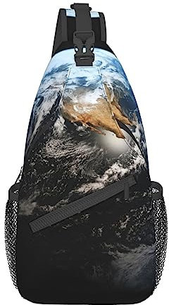 EVANEM Planet Crossbody-Rucksack, Schultertasche, Umhängetasche, lässiger Tagesrucksack für Unisex, Schwarz, Einheitsgröße