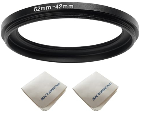 52mm Lens to 42mm Camera Lens Adapter 52mm to 42mm Step Down Ring Adapter Ring for All Brands of UV ND CPL, with Premium Lens Wiping Cloth 2 Pack (52mm-42mm)