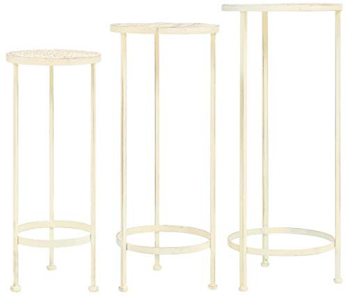 Homgoday Blumenständer Set 3-TLG. Blumenregal Pflanzenständer Pflanzenregal Blumenbank Blumentreppe Pflanzentreppe Standregal für Wohnzimmer Garten Balkon Vintage Antik Metall Weiß