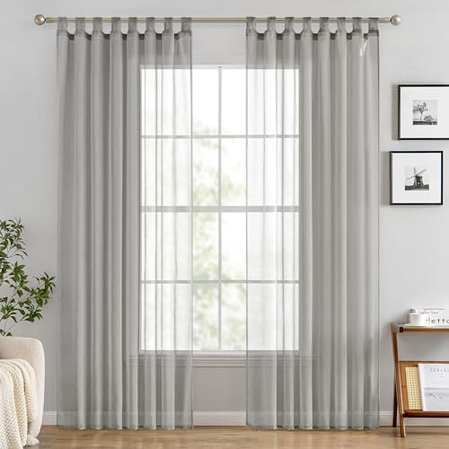 EMEMA Gardinen Transparent Vorhang Set Wohnzimmer Voile Schlaufenschal mit Bleibandabschluß 2er-Pack Wohnzimmer Luftig Dekoschal für Schlafzimmer 140 X 245 cm (B x H) Grau