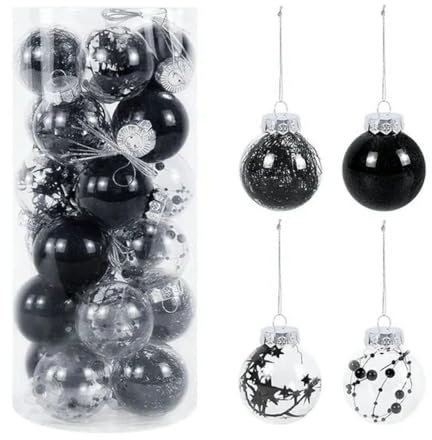 6 cm Roségold-Weihnachtsbaumkugeln, durchsichtige Weihnachtskugel, Ornament, Dekoration für Baumdekoration, Schwarz, 24 Stück