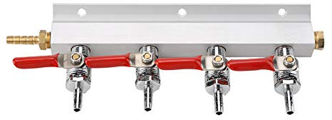 Kuuleyn Gas Manifold, CO2 Gas Distributor, 5/16 Barb Fitting Beer Kegerator Splitter, 4 Way Air Distributor,Muti Way Home Co2 Air Gas Manifold Distribution Splitter Beer 4 Way