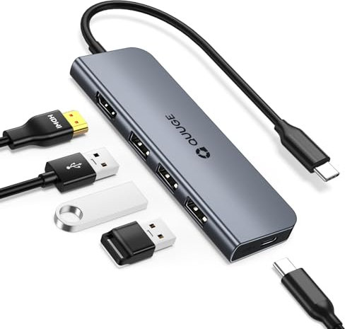 USB C Hub, QUUGE 5in1 USB C HDMI Adapter with 4K@30HZ HDMI, 100W PD, 3×USB A 3.0 Ports, Aluminum Ultra Slim Hub for Switch, MacBook Air/Pro, Galaxy S/Z/Note Series & More.
