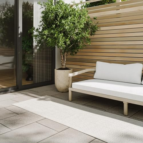 benuta Basic In- & Outdoor Teppich Kaleo - Beige 80x300 cm - Geometrische Muster - Wetterfest & UV-beständig für Balkon, Terrasse, Garten, Küchenteppich & Wohnzimmerteppich - Leicht zu Reinigen
