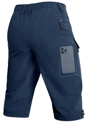 Moosehill 3/4 korta byxor-herrcargo-bermuda-utomhusshorts herr 6 fickor lätta vattentäta cargobyxor vandringsbyxor arbetsbyxor män kort MTB utomhus sport sommar Activewear shorts, Mörkblå, XXL