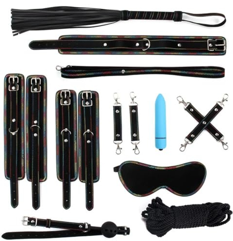 esclavitud sexual Juego de ataduras de bondage de 9 piezas, forrado de colores con kit de bondage con vibrador, juguetes sexuales para parejas