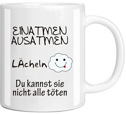 Tasse aus Keramik, Kaffeetasse, Keramikbecher mit Motivdruck, Beidseitig Bedruckt, Geschenk für Freund (Einatmen)