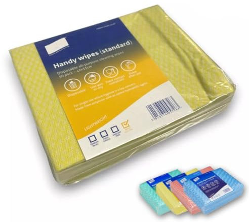 Clearly Yellow Disposable J Cloths, Non Woven Wipes,All Purpose Cleaning Cloths, Dish Cloths for Washing Up, Quick-Drying, Washable Wipes for Kitchen, Bathroom, Window (50)