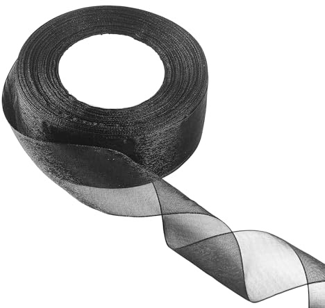 Schwarzes Organzaband,45M Hochzeit Geschenkband,20 mm Breit Dekoband Transparent Schleifenband als Dekoration Tüllband für Geschenk Bänder DIY zum Basteln Seidenband Hochzeit Brautstrauß Kuchen