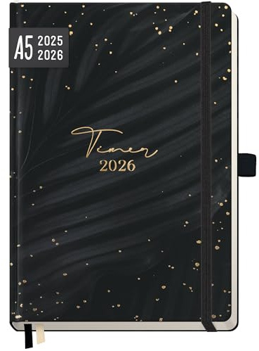 Häfft® Wochen-Notiz-Kalender 2025/2026 A5 - Buchkalender für 18 Monate: Jul 25 - Dez 26 Dark Leaf - Hardcover mit Folienprägung- nachhaltig & klimafreundlich