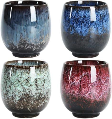 SZSXYBZ Juego de 4 tazas de cerámica sin asa, regalo personalizado para mujeres, 4 colores, taza de café expreso creativo, juego de té para el hogar