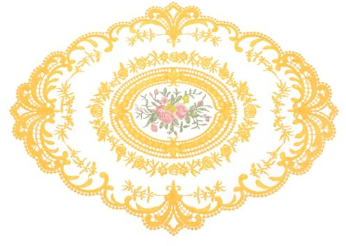 sourcing map Retro Lace Placemat 12x16-in Oval Embroidered Table Place Mats French Crochet Doilies Coasters Cup Mat for Home Wedding, Yellow