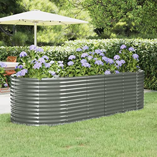 Xichuzi Hochbeet Pulverbeschichteter Stahl 249x100x68 cm Grau, Palettenrahmen, Hochteich, Gemüsebeet, Kräuterregal Balkon, Blumenbeet, Kräuterspirale, Tomatenbeet, Pflanzhochbeet - 319064