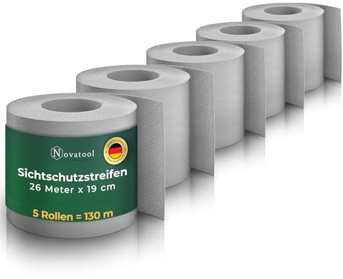 Novatool Premium PP 130m Rollen Nachhaltige Sichtschutzstreifen für Doppelstabmattenzaun Fenster Grau für 50 Reihen Stabmattenzaun Sichtschutzstreifen extra stabil UV-Beständigkeit Sichtschutz Garten