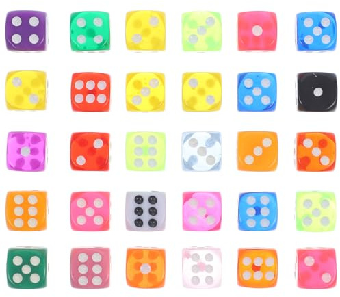 Abaodam 30pezzi Dadi in Resina Facce Dadi Colorati Per Giochi Da Tavolo Di Sfusi Grandi Portatili Per Giochi Di Società Per Feste Colore Misto
