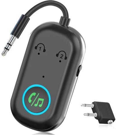 Bluetooth Transmitter Receiver, Wireless Car/Airplane Bluetooth 5.3 Adapter,Compatible with 2 AirPods or Wireless Headphones,Adapter for TV, Airplane, Headphone, Airpods, Speaker, Car