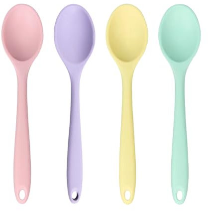 OAOSDH 4 Pezzi Cucchiaio di Silicone, Cucchiaio Resistente Ad Alta Temperatura, Cucchiaio di Miscelazione, Stoviglie per Bambini, Cucchiaio Durevole, Cucchiaio di Miscelazione.