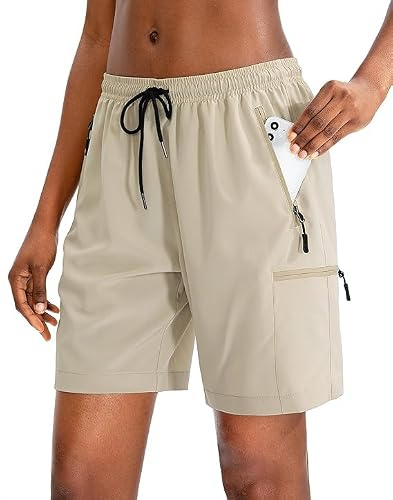 JENOANY Pantalon cargo pour femme - Cadeau de randonnée - Protection UV - Protection solaire - Protection solaire - UPF 50+ - Résistant à l'eau, Short Kaki, Taille M
