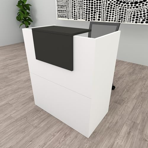 Henor Oja Empfangstheke Rezeption 100 x 50 * 107 cm Holz Rezeptionstheken Empfangstisch Supermarkt Store Beauty Salon Friseur Kassentheke Büromöbel Laden-Theke Rezeptionsmöbe Weiß und Graphit