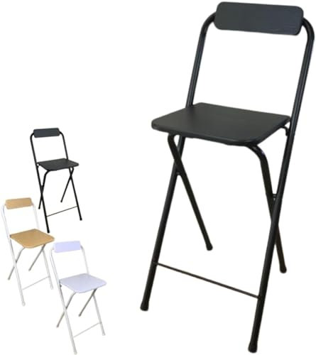 Sgabello da Bar Pieghevole per Adulti Portatile da 60 Cm, Sedia da Cucina Pieghevole Moderna, Sgabello Alto con Schienale E Poggiapiedi per Ufficio per Feste per La Colazi, Black, 24in/60cm
