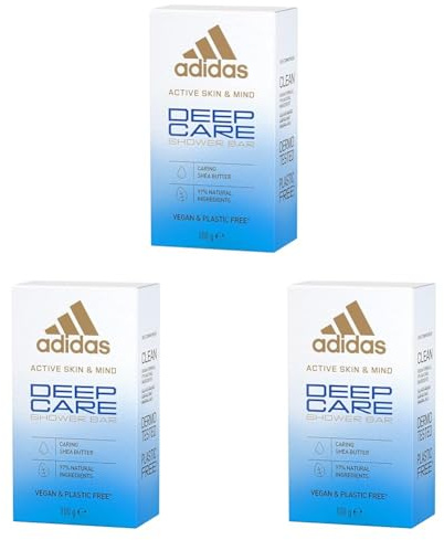 Adidas Active Skin & Mind, Deep Care Shower Bar, Docciaschiuma Solido Donna, 100 ml (Confezione da 3)