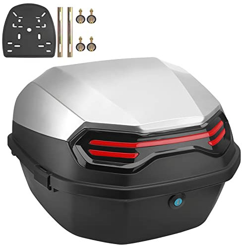 Universal Motorcycle Tour Tail Box, Waterproof Motorbike Top Box with LED Lights and Backrest Lock for Enhanced Scooter Storage and Safety