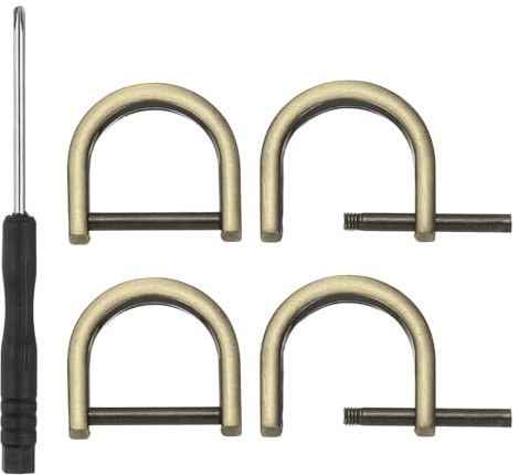 PATIKIL 19mm(3/4 Inch) D-Rings Screw in Shackle, 4 Pcs Horseshoe Clasp U Shape D Rings with Screwdriver for Purse Keychain Strap Buckle DIY Leather Craft, Brass