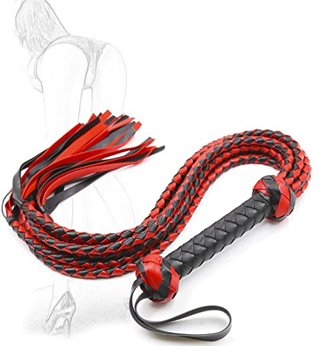 TRQOYTU Frusta Fustigatore Erotico Con Pelle 8 Trecce Lunghe Raccolto SM Bondage Sculacciate Frustino Da Equitazione Fruste Gioco Di Ruolo Cosplay Giocattolo Sessuale Per Donne Uomini E Coppie