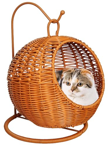 Katzenkorbbett, Katzenhängemattenbett aus Rattanimitat für kleine Räume, bequemes kleines Kätzchennest für das Katzenbett aus Rattan für den Innenbereich