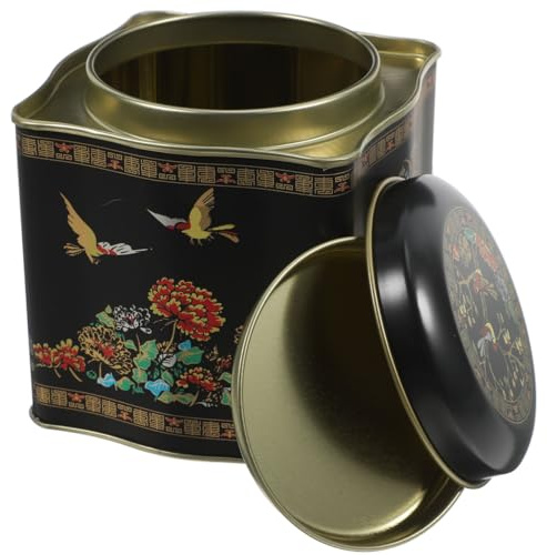 BESPORTBLE Vintage Wavy Shape Square Metal Tin Can with Lid Airtight Candy and Tea Storage Container Large Decorative Retro Box for Loose Tea Coffee Snacks and Cookies Organizer