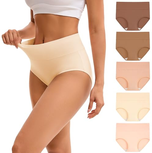 INNERSY Underbyxor dam bomull stretch trosor hög midja mjuka underkläder kvinnor 5-pack, maillard färger, XXL