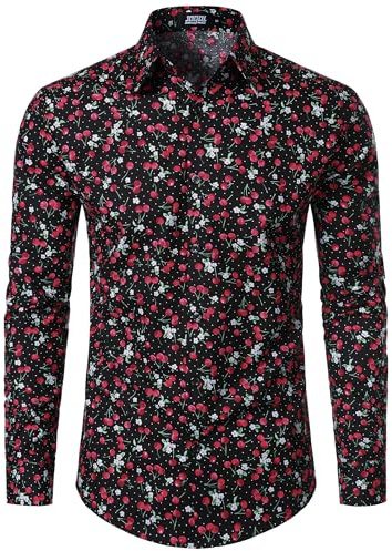 JOGAL - Camicia da uomo Regular Fit con stampa floreale, a maniche lunghe, Button Down, per il tempo libero, XL