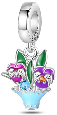 Teleye Stiefmütterchen Topf Anhänger Charm, Perlenarmband Charm, Fit für 3mm-4,5mm Armbänder