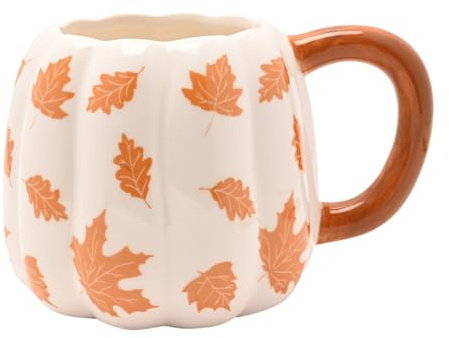 Widdop and Co Country Living Tasse citrouille – Tasse en céramique avec feuilles d'oranger pour l'automne, boissons chaudes confortables, cadeau saisonnier pour les amateurs de café et de thé