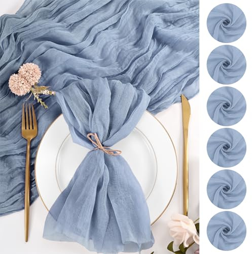 24 Stück Staubiges Blau Käsetuchservietten,50 x 50 cm Stoffservietten, große rustikale Boho-Gaze-Dinner-Serviette, waschbare Tischserviette für Hochzeit, Party, Brautparty, Babyparty, Tischdekoration