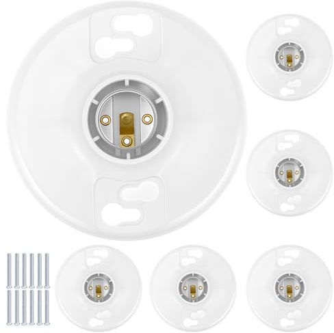 QWORK 6 Pack Lamp Holder E26 Medium Base, White Ceiling Light Sockets for Incandescent & LED Bulbs, 600V/660W