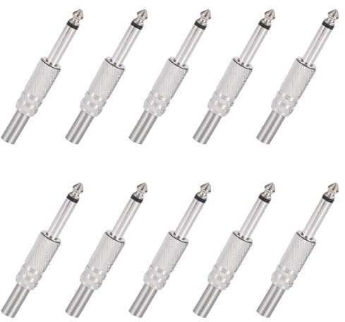 RPHONGHONG 10 Stück Audio 6,35mm TS Mono Stecker, Klinkenstecker mit Federzugentlastung 1/4 zoll Männlicher Schweißen Jack Verbinder 2A 12V für Gitarre Mischpult lautsprecher KTV Equipment Pro Audio