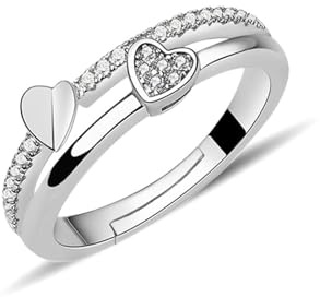 HinDaLi Herz Ringe Sterling Silber 925 für Damen Mädchen Frauen Herzring | Verlobungsringe Verstellbar Damen Ringe Silber Fidget Ring Herz Zirkonia Daumenring Diamant Silberring Promise Schmuck