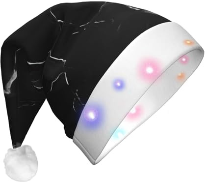 Evengigy Weihnachtsmütze mit schwarzem Marmor-Druck, LED-Weihnachtsmütze für Erwachsene, Weihnachtsmütze, lustige Weihnachtsmütze für Erwachsene, Unisex, Party